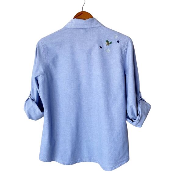 White Stag Embroidery Holidays Christmas Cotton Button Up Shirt Women's M - Picture 4 of 10